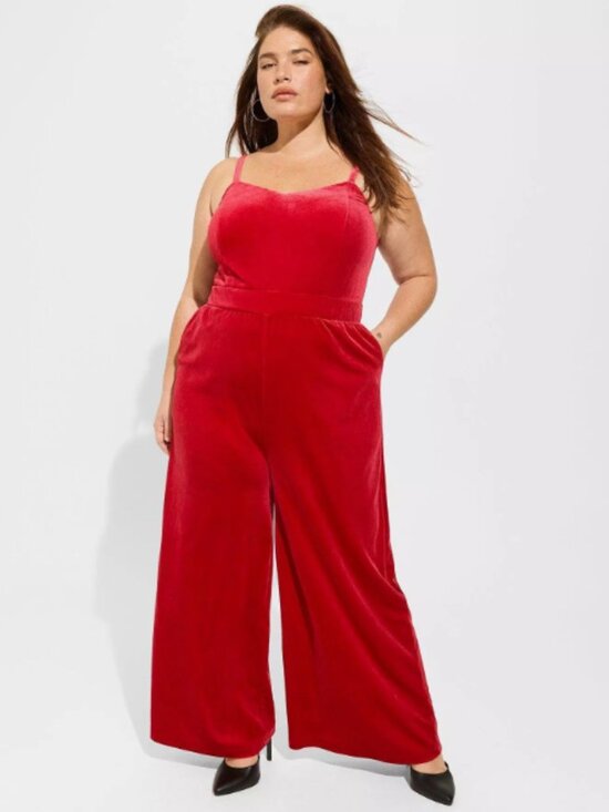 torrid Pants - Torrid - Red Velvet Wide Leg Jumpsuit - 3X